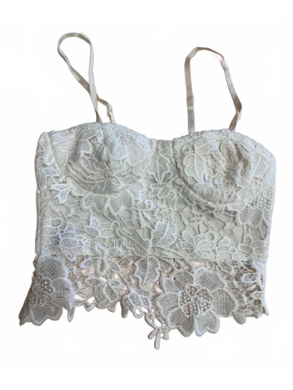 Casting LA White Lace Bustier Crop Top Size S